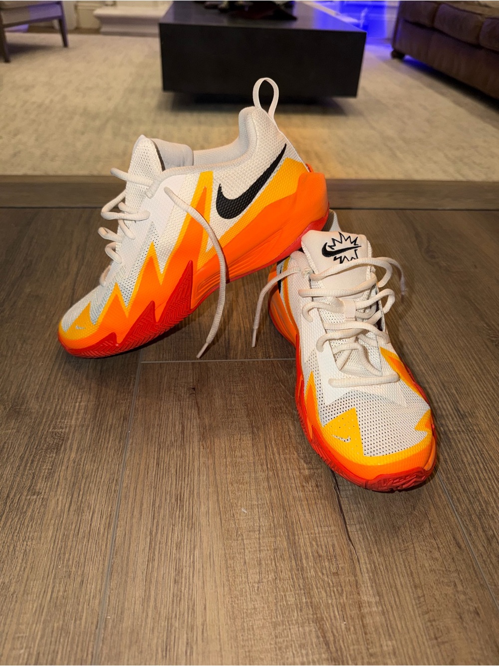 Nike Kids White, Orange & Red Flame-Accent Sneakers
